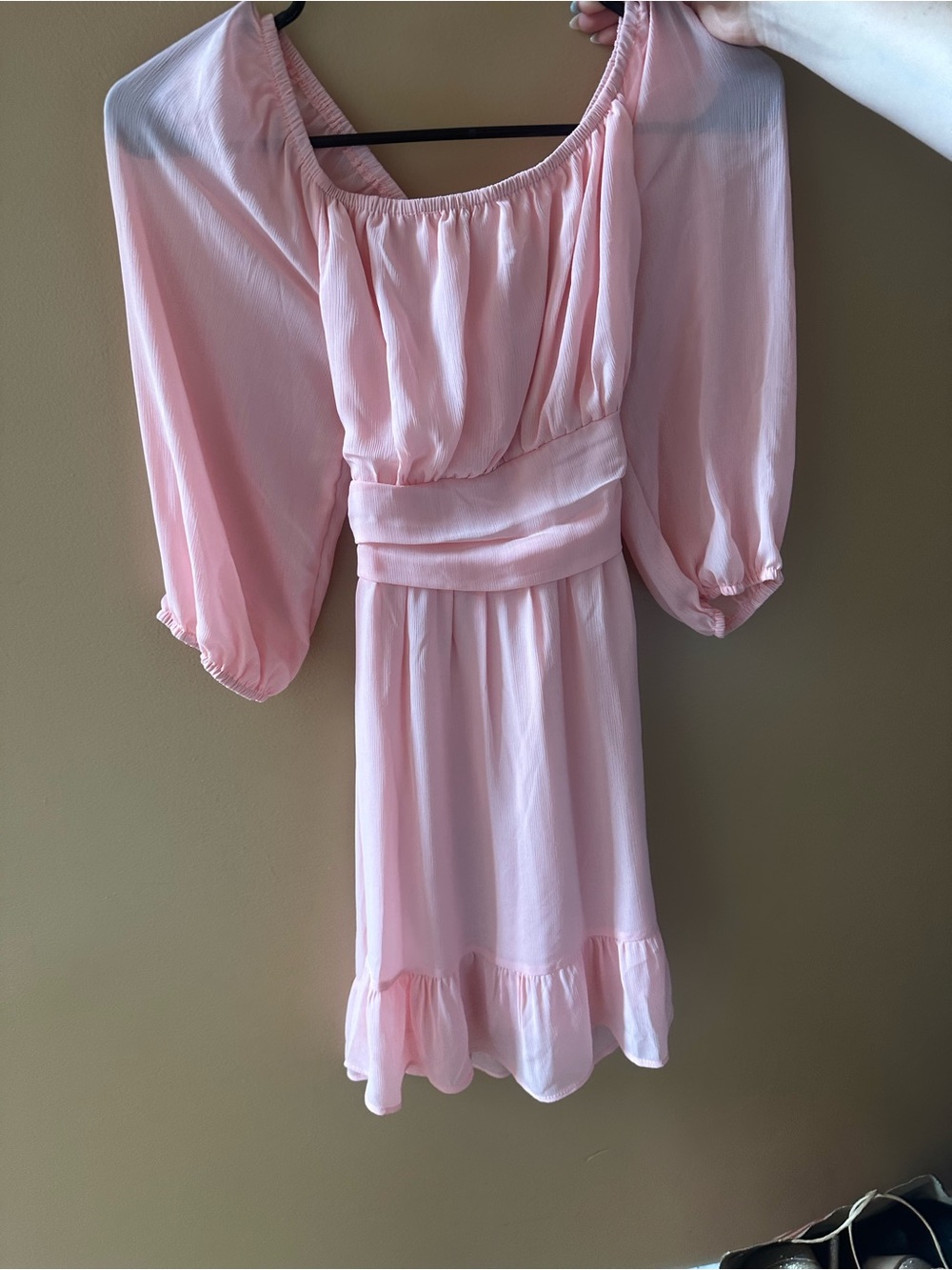 Blush Pink Puff-Sleeve Mini Dress